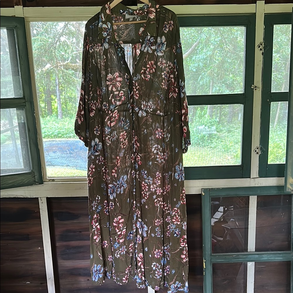 Floral Sheer Duster Maxi Button Up Duster Dress 26W